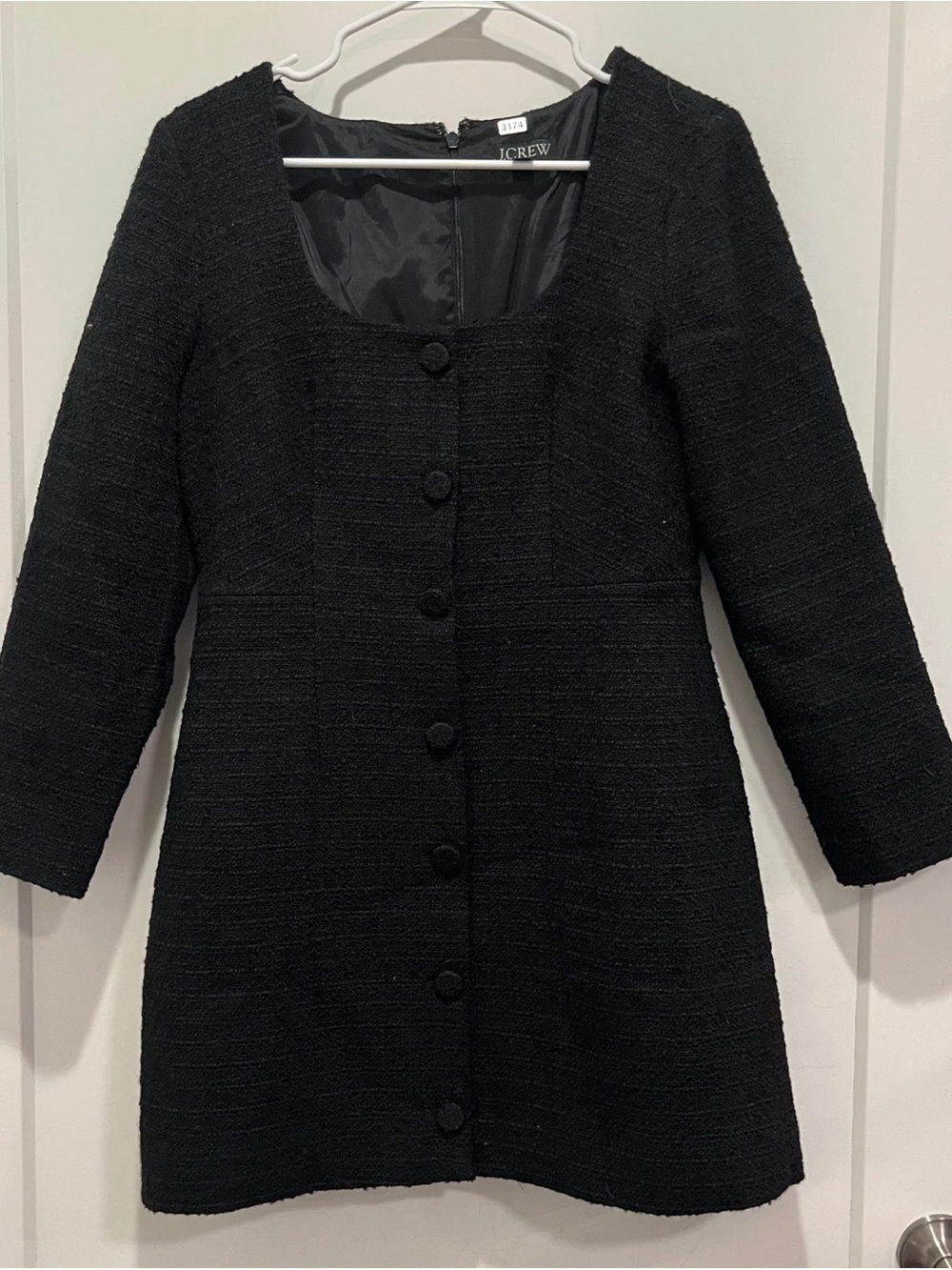 J. Crew Black Textured Button-Front Coat Dress